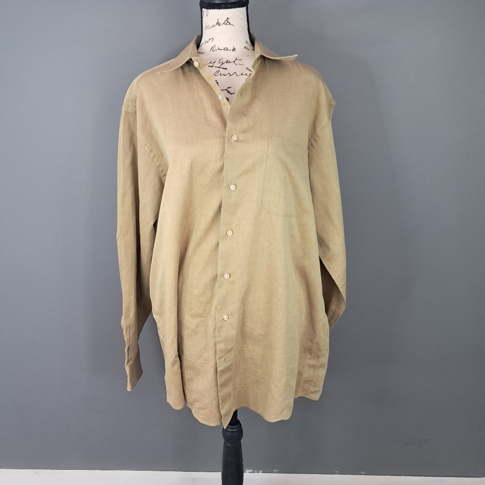 Jos A Bank Men's Solid Tan Cotton Dress Shirt 16-35